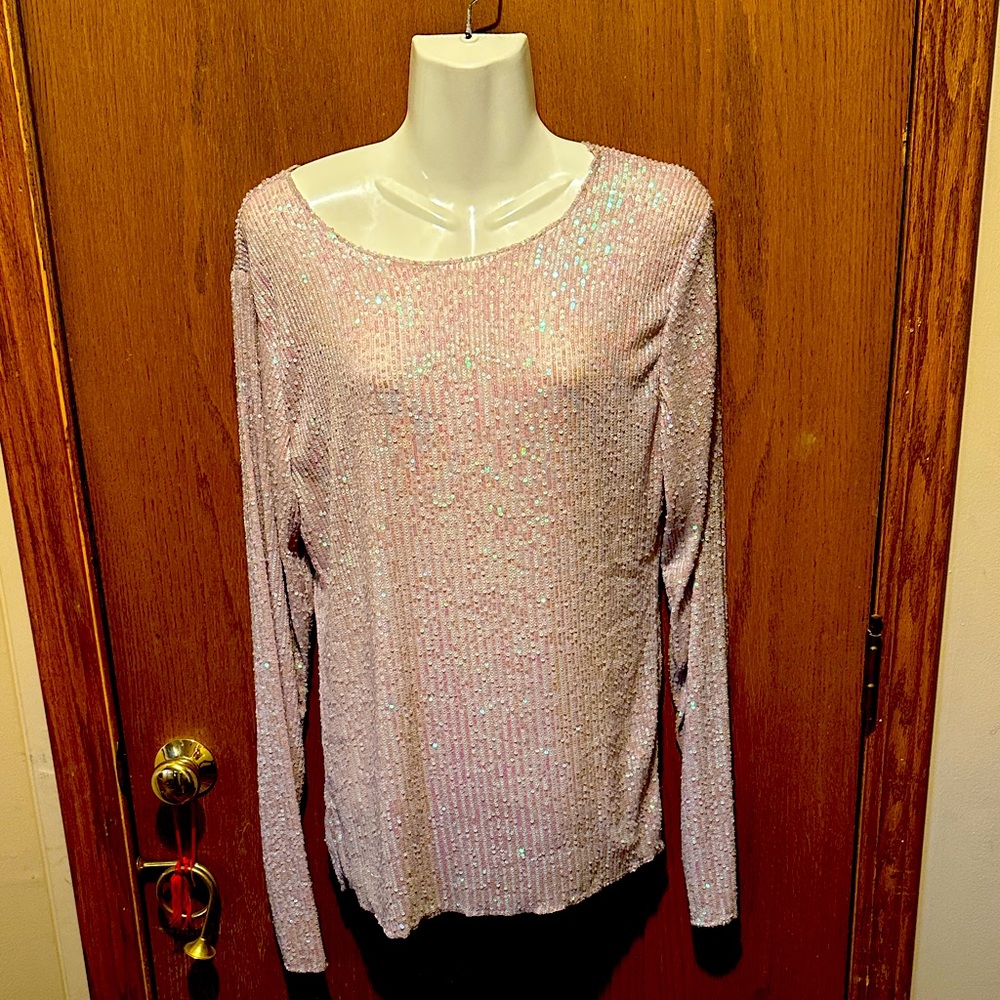 Xl Shimmering Sequin Blouse Soft Pink intimately free people new with tags